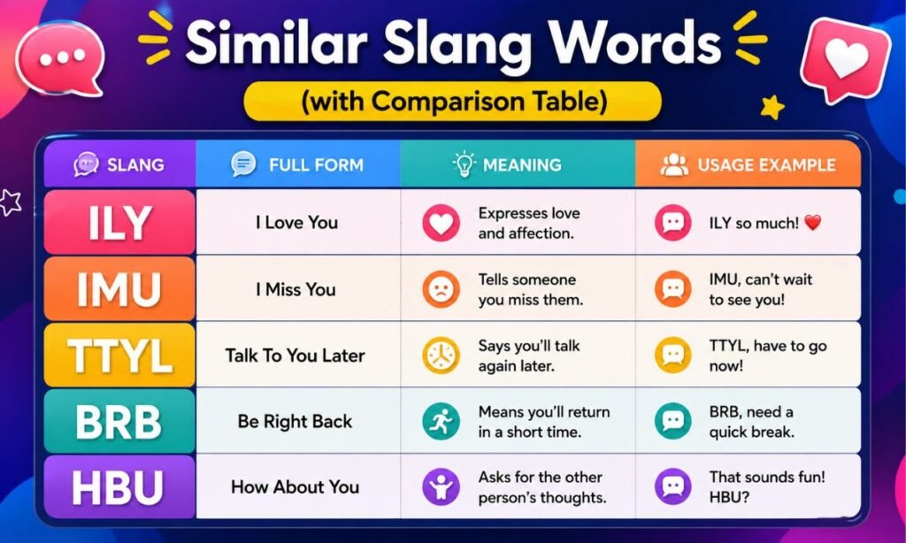 Similar Slang Words (with Comparison Table)